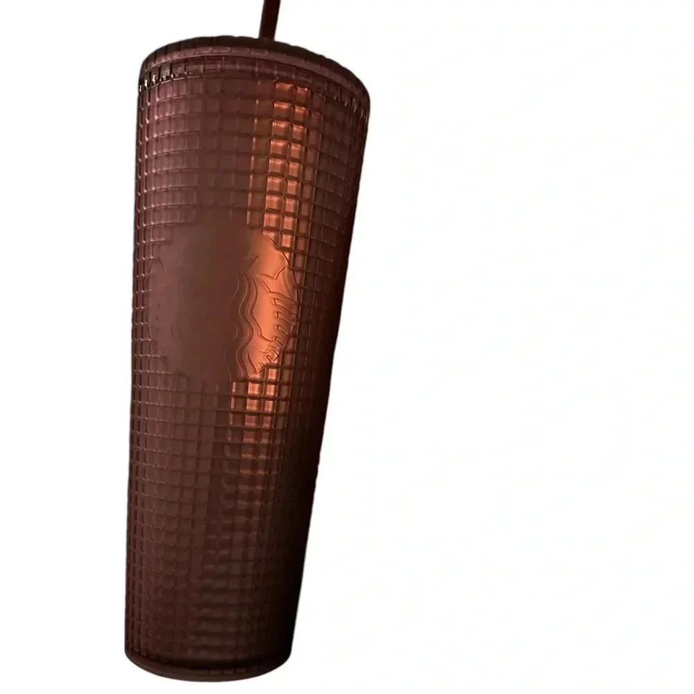 New Starbucks Dusty Rose Pink Berry Shimmer Grid Cold Cup Tumbler 24 oz Venti - Picture 5 of 5